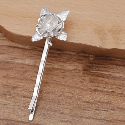 Серебро Железная фурнитура шпильки для волос, с цветочной фурнитурой из латуни, серебряные, 55x2 мм