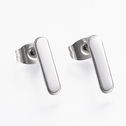 Stainless Steel Color 304 Stainless Steel Stud Earrings, Hypoallergenic Earrings, Rectangle, Stainless Steel Color, 12x3x1mm, Pin: 0.8mm