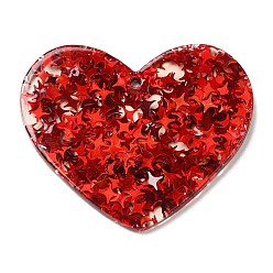 Brique Rouge Acrylique avec pendentifs paillettes, cœur, firebrick, 35.5x44x2mm, Trou: 1.8mm