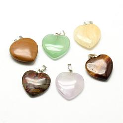 Mixed Stone Natural & Synthetic Mixed Stone Pendants, with Brass Findings, Heart, 20~22x20~21x4~6mm, Hole: 5x3mm