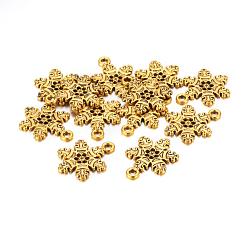 Antique Golden Tibetan Style Alloy Pendants, Lead Free, Nickel Free and Cadmium Free, Antique Golden, Snowflake, Christmas, 22x16x2mm, Hole: 1.5mm, about 670pcs/1000g