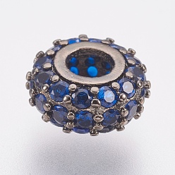 Bronze Micro en laiton pavent des perles cubes de zircone, sans plomb et sans cadmium, rondelle, bleu foncé, gris anthracite, 8x4mm, Trou: 3mm