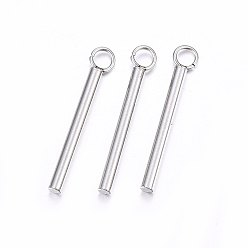 Stainless Steel Color 201 Stainless Steel Pendants, Bar, Stainless Steel Color, 18x3x1.5mm, Hole: 2mm