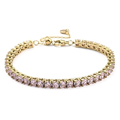 Rose Clair Bracelet en strass, véritable bracelet à maillons en acier inoxydable plaqué or k, rose clair, 14 pouce (304 cm)