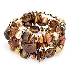 Brun De Noix De Coco Bracelet style wrap à trois boucles en perles d'alliage et de résine, bracelet style bohème pour femme, brun coco, 7-1/8 pouce (18 cm)