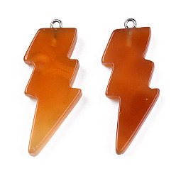 Carnelian Natural Carnelian Pendants, Lightning Bolt Charm, with Stainless Steel Color Tone 304 Stainless Steel Loops, 40~44.5x17~20x4.5~6mm, Hole: 2mm