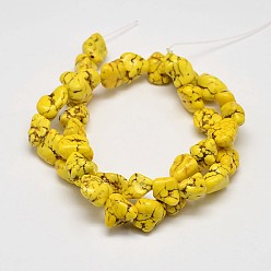 Yellow Dyed Nuggets Natural Howlite Beads Strands, Yellow, 11~17x10~17mm, Hole: 1mm, about 15.7 inch