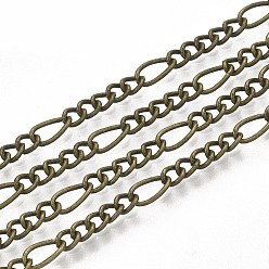Antique Bronze Brass Coated Iron Figaro Chain Necklace Making, with Lobster Claw Clasps, Antique Bronze, 32 inch(81.5cm)