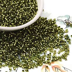 Olive Terne Perles de rocaille en verre, Argenté, cylindre, vert olive, 2x1.5mm, Trou: 1.4mm, environ 50398 pcs / livre