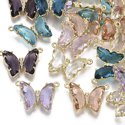 Mixed Color Eco-Friendly Alloy Links connectors, with Glass and Clear Cubic Zirconia, Butterfly, Nickel Free, Light Gold, Mixed Color, 16x24x6mm, Hole: 1.2mm