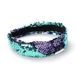 Medium Turquoise Solid Cloth Hair Bands, Wide Hair Accessories for Women, with Glitter, Medium Turquoise, 140~160x35mm