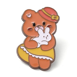 Gold Bear with Rabbit Enamel Pins, Coffee Zinc Alloy Badge for Women, Gold, 33x19.5x2mm