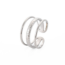 Stainless Steel Color 304 Stainless Steel Triple Line Open Cuff Ring for Women, Stainless Steel Color, US Size 6 3/4(17.1mm)