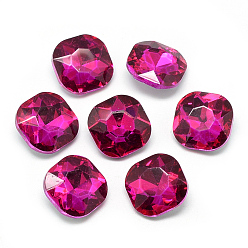 Camellia Pointed Back Glass Rhinestone Cabochons, Faceted, Back Plated, Square, Camellia, 12x12x5mm