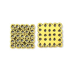 Antique Golden Tibetan Style Filigree Links, Alloy, Lead Free and Cadmium Free, Square, Antique Golden Color, Size: about 15mm long, 15mm wide, 1.5mm thick, hole: 1.5mm, 670pcs/1000g