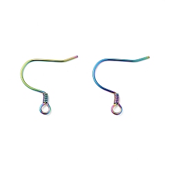 Rainbow Color 304 boucle d'oreille en acier inoxydable crochets, avec boucles horizontales, couleur arc en ciel, 18~19x18~19x1.5mm, Trou: 2mm, Jauge 22, pin: 0.6 mm