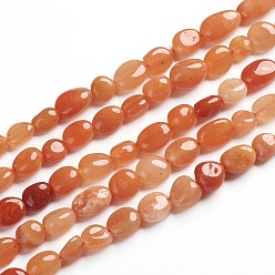 Red Aventurine Natural Red Aventurine Beads Strands, Tumbled Stone, Nuggets, 6.5~9.5x5.5~7.5x3.5~5.5mm, Hole: 0.8mm, about 50pcs/Strand, 15.67 inch(39.8cm)