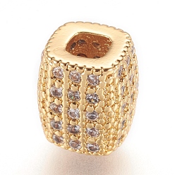 Real 18K Gold Plated Brass Micro Pave Cubic Zirconia Beads, Real 18K Gold Plated, Cuboid
, Golden, 7x6x6mm, Hole: 2.5mm
