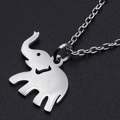 Stainless Steel Color 201 Stainless Steel Pendant Necklaces, with Cable Chains and Lobster Claw Clasps, Elephant, Stainless Steel Color, 15.74 inch(40cm), 1.5mm