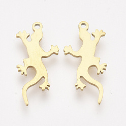 Golden 201 Stainless Steel Pendants, Laser Cut Pendants, Gecko, Golden, 20x10x1mm, Hole: 1mm