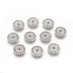 Argent Antique  Perles de séparateur de style tibétain , sans cadmium et sans nickel et sans plomb, plat rond, argent antique, 12x2mm, Trou: 2mm