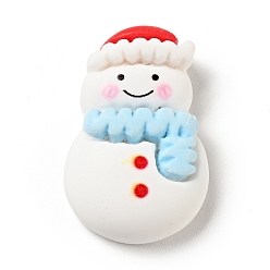 White Opaque Christmas Resin Cabochons, Snowman with Light Blue Scarf, White, 25.5x17.5x6.5mm