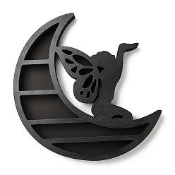 Black Wooden Shelf for Crystals, Witchcraft Floating Wall Shelf, Fairy & Moon, Black, 300mm