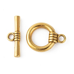 Antique Golden Tibetan Style Toggle Clasps, Lead Free and Cadmium Free, Ring, Antique Golden, 18x13.8x2.5mm, Hole: 5mm