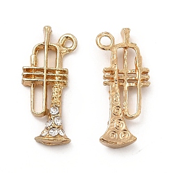 Oro Colgantes de diamantes de imitación de aleación de chapado en rack, sin cadmio y níque y plomo, encantos de instrumentos musicales, dorado, 24x10x3.5 mm, agujero: 1.8 mm