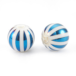 Blue Plated Electroplate Glass Beads, Stripe Round, Blue Plated, 10x9.5~10mm, Hole: 1.2mm, 200pcs/bag