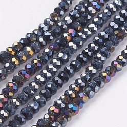 Black Electroplate Glass Beads Strands, AB Color Plated, Faceted Rondelle, Black, 3x2mm, Hole: 0.5mm, about 165~170pcs/strand, 16.7 inch