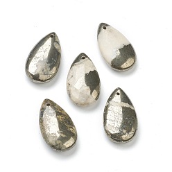 Pyrite Natural Pyrite Beads, Top Drilled, Teardrop, 29.5~30x16.5~17x7~7.5mm, Hole: 1.5mm