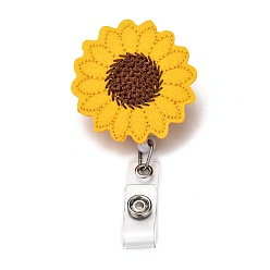 Gold Sunflower Felt & ABS Plastic Badge Reel, Retractable Badge Holder, with Iron Alligator Clip, Platinum, Gold, 90mm, Sunflower: 52.5x49x24mm