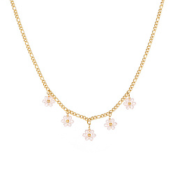 Pink Collar de cadena de acero inoxidable, collar con dije de flores para mujer, rosa, 16-1/2 pulgada (42 cm)