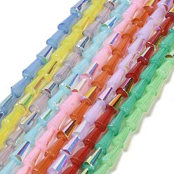 Color mezclado Hornada pintadas cuentas de vidrio de hebras, imitación opalite, facetados, color de ab, cono, color mezclado, 4x8 mm, agujero: 0.8 mm, sobre 68 unidades / cadena, 21.85~22.05'' (55.5~56 cm)