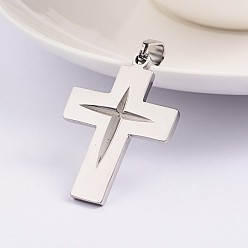 Stainless Steel Color 304 Stainless Steel Pendants, Cross, Stainless Steel Color, 33.5x24x2mm, Hole: 4.5x6.5mm