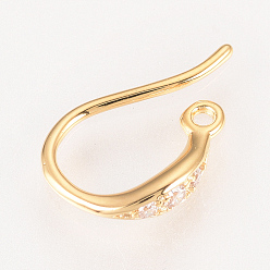 Real 18K Gold Plated Brass Micro Pave Cubic Zirconia Earring Hooks, with Horizontal Loop, Nickel Free, Real Gold Plated, Real 18K Gold Plated, 12~13.5x8~9.5x2.5mm, 10 Gauge, Hole: 1mm