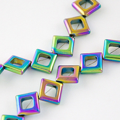 Multi-color Plated Non-magnetic Synthetic Hematite Beads Strands, Grade A, Rhombus, Multi-color Plated, 13x13x2mm, Hole: 1mm, about 24pcs/strand, 15.5 inch