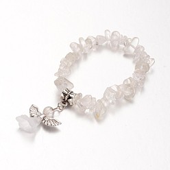Cristal de Quartz Bracelets cristal naturel d'enfants, avec perle acrylique et les accessoires en alliage d'argent antique, belle robe de mariée ange dangle, 39mm