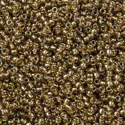 (378) Inside Color Light Sapphire/Antique Gold Lined TOHO Round Seed Beads, Japanese Seed Beads, (378) Inside Color Light Sapphire/Antique Gold Lined, 11/0, 2.2mm, Hole: 0.8mm, about 5555pcs/50g