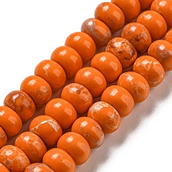 Naranja Oscura Hebras de cuentas teñidas de jaspe imperial sintético., Rondana plana, naranja oscuro, 6~7x4~4.5 mm, agujero: 1.2 mm, sobre 90~94 unidades / cadena, 14.76''~15.08" (37.5~38.3 cm)