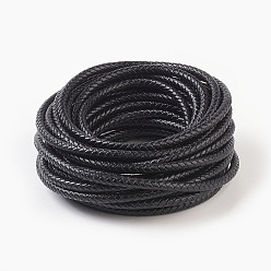 Black Braided Leather Cord, Leather Jewelry Cord, Jewelry DIY Making Material, Dyed, Round, Black, 6mm, about 10.93 yards(10m)/bundle
