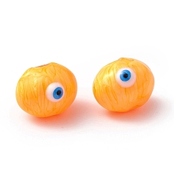 Dark Orange Glass Beads, with Enamel, Oval with Evil Eye Pattern, Dark Orange, 13x16.5x15.5mm, Hole: 1.4mm