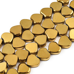 Vara de Oro Abalorios de vidrio electrochapa, corazón, vara de oro, 9.5x10.5x3 mm, agujero: 0.8 mm, sobre 60 unidades / cadena, 21.65 pulgada (55 cm)