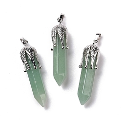 Green Aventurine Natural Green Aventurinee Big Pendants, with Platinum Tone Brass Findings, Cadmium Free & Lead Free, Bullet with Leaf, 53.5~57x14~15x14~15mm, Hole: 7x4mm