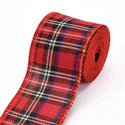 Brique Rouge Ruban polyester imitation lin, ruban de bord câblé en lin, motif écossais, pour l'artisanat de bricolage, Noël, mariage, décoration de la maison, firebrick, 2-3/8 pouces (60 mm), 5 m/rouleau (5.5 yards/rouleau)