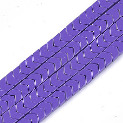 Сине-фиолетовый Окрашенного распылением немагнитных синтетических нитей гематита бусы, стрелка / шеврон, синий фиолетовый, 5.5x6x2 мм, отверстие : 0.7 мм, около 107 шт / нитка, 16.1 дюйм