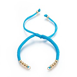 Bleu Ciel Foncé Fabrication de bracelets de perles tressées en nylon, avec des perles en laiton, plaqué longue durée, réel 24 k plaqué or, bleu profond du ciel, 10-1/4 pouces (26 cm) ~11-5/8 pouces (29.6 cm)