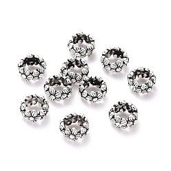 Antique Silver 925 Sterling Silver Spacer Beads, Ring with Flower, Antique Silver, 6x3mm, Hole: 3.3mm
