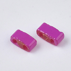 Magenta 2-Hole Glass Seed Beads, Opaque Spray Painted or Transparent Spray Painted, Rectangle, Magenta, 4.5~5.5x2x2~2.5mm, Hole: 0.5~0.8mm